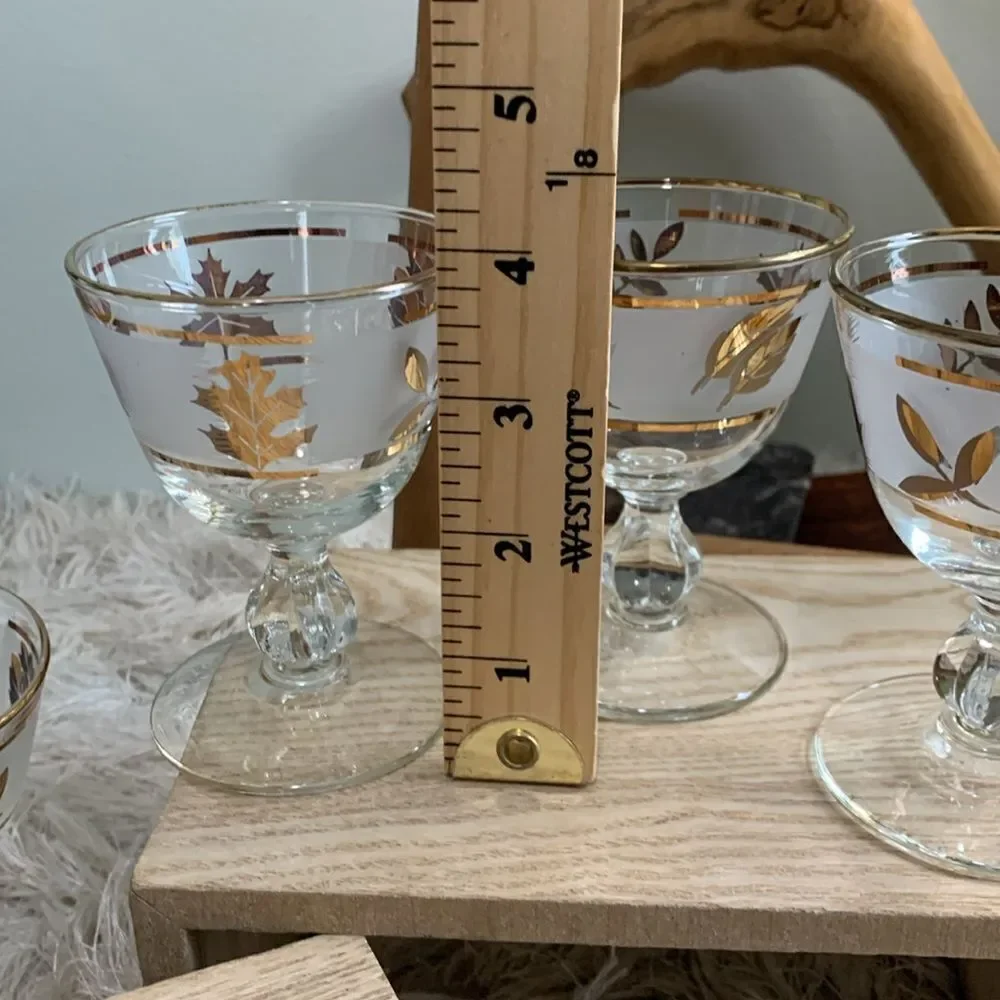 Vintage Golden Foliage‎ Libby 8982 4oz Cocktail Glasses Set Of 6 Made In USA